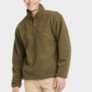 GOODFELLOW & CO Men's SMALL Forest Edge Green SHERPA Quarter-Button JACKET ~ New